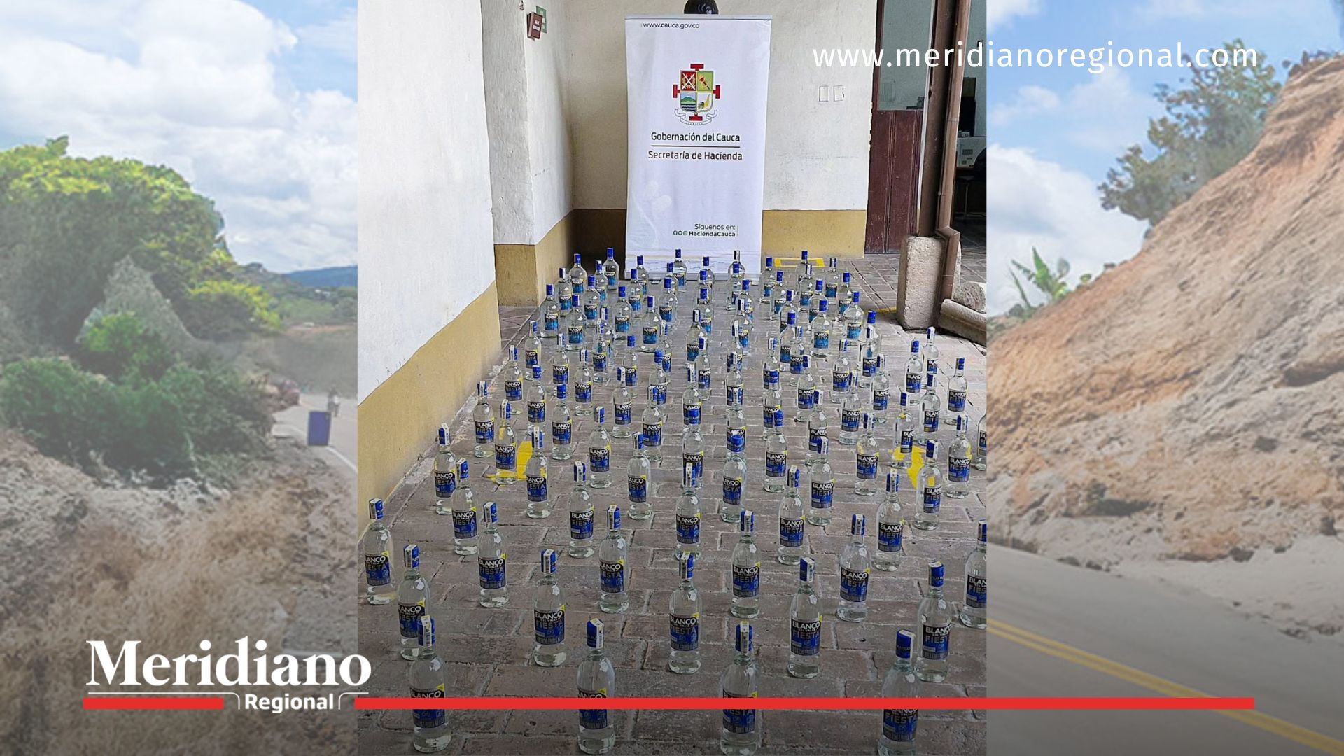 La Gobernación del Cauca y la Policía Nacional decomisaron 108 botellas de licor adulterado durante un operativo en la vía Mojarras–Popayán.