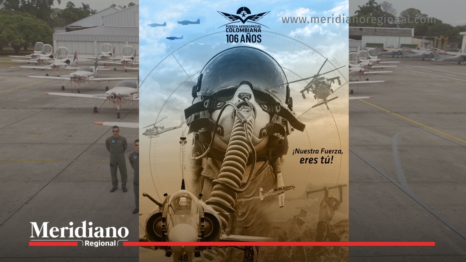 Imagen conmemorativa de los 106 años de la Fuerza Aérea Colombiana, símbolo de disciplina, innovación y servicio a la patria.