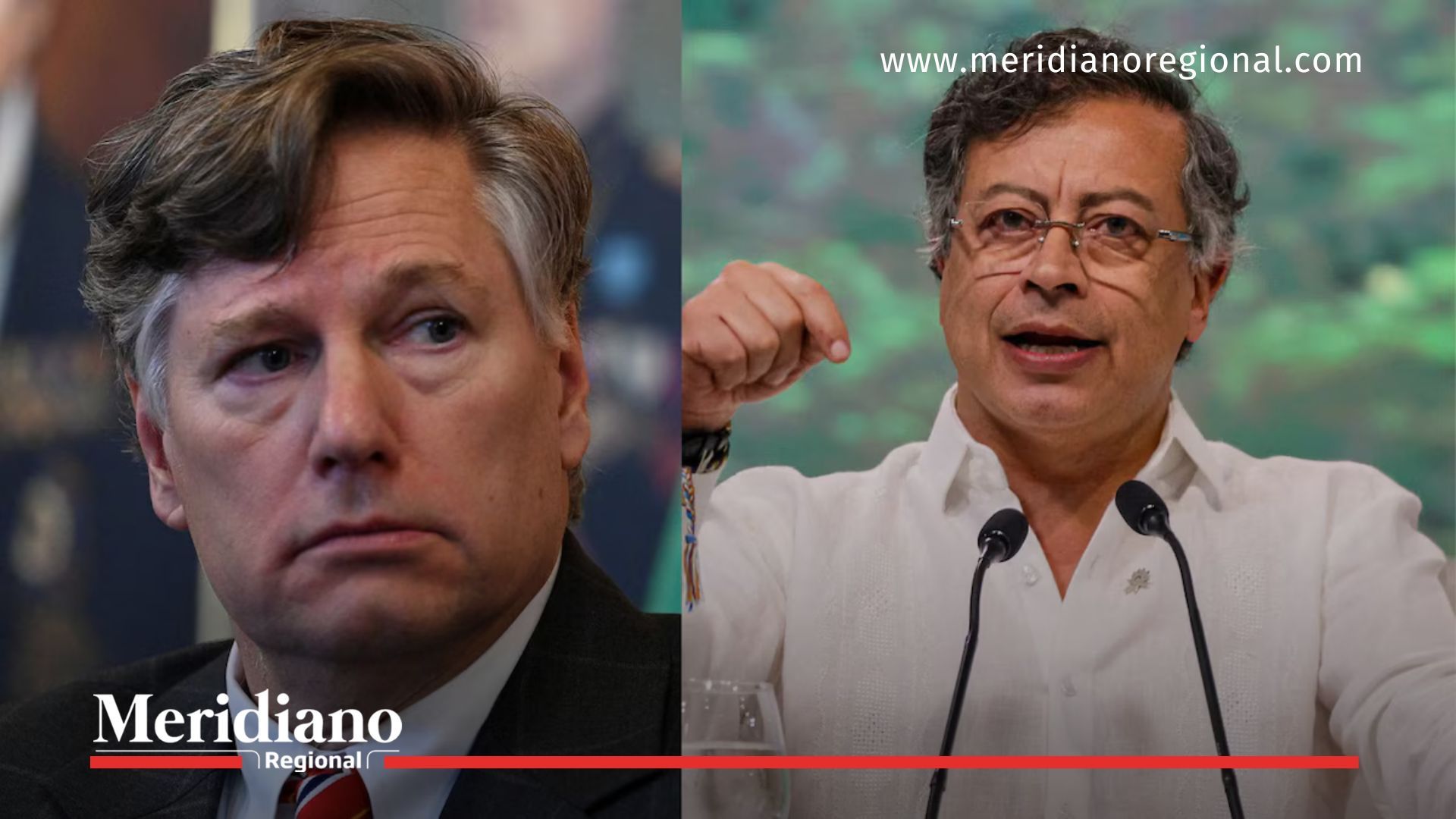 Composición que muestra al presidente de Colombia, Gustavo Petro, y al expresidente de Estados Unidos, Donald Trump, en el centro de las recientes tensiones diplomáticas entre Petro y Trump, tras las declaraciones del subsecretario norteamericano Christopher Landau. La imagen representa el pulso político y geoestratégico entre ambos gobiernos.