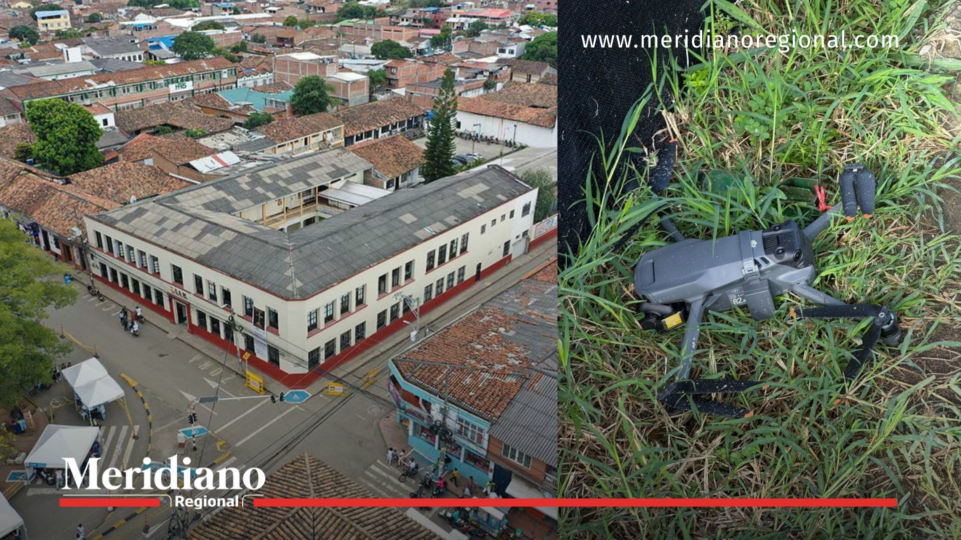 Panorámica de Santander de Quilichao junto al dron explosivo desactivado por el Ejército en operativo realizado en Mondomo.