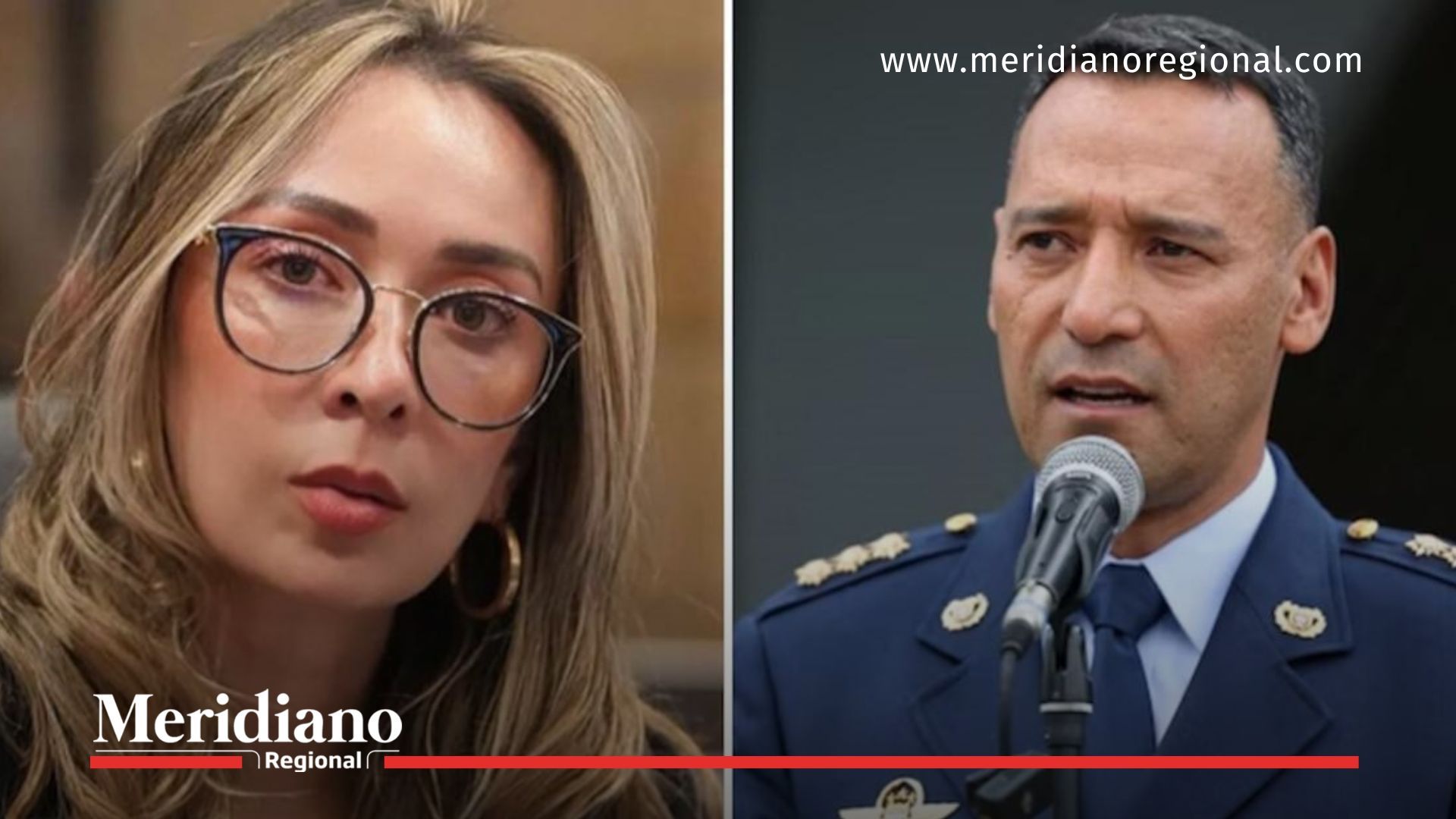 Mujer en espacio institucional y hombre uniformado hablando en evento público, usados para ilustrar la moción de censura por bombardeos en Guaviare.
