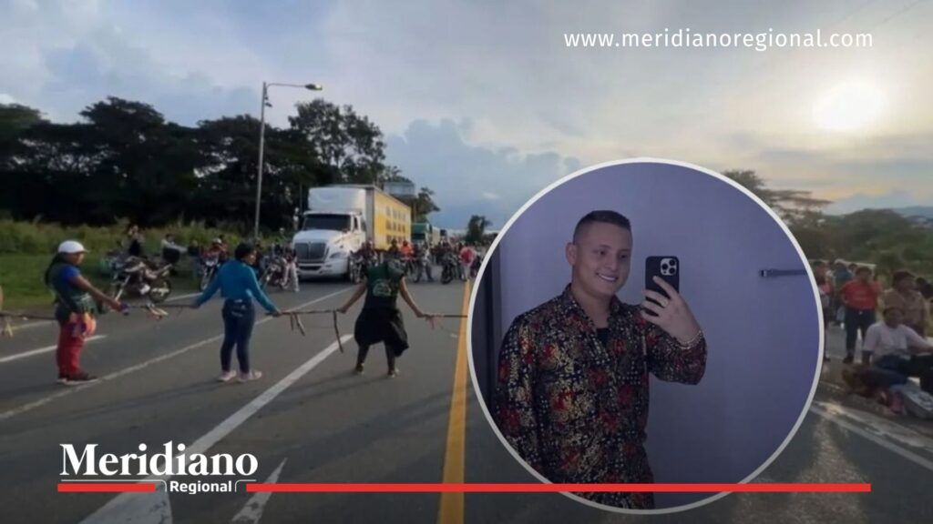 Secuestro en la Panamericana entre El Túnel y La Venta - Meridiano Regional Composición con foto de un joven y bloqueo en la vía Panamericana, zona donde ocurrió el secuestro en la Panamericana entre los sectores El Túnel y La Venta en Cajibío, Cauca.