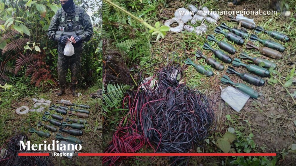 Soldado del Ejército junto a explosivos incautados usados para drones explosivos en Jamundí.
