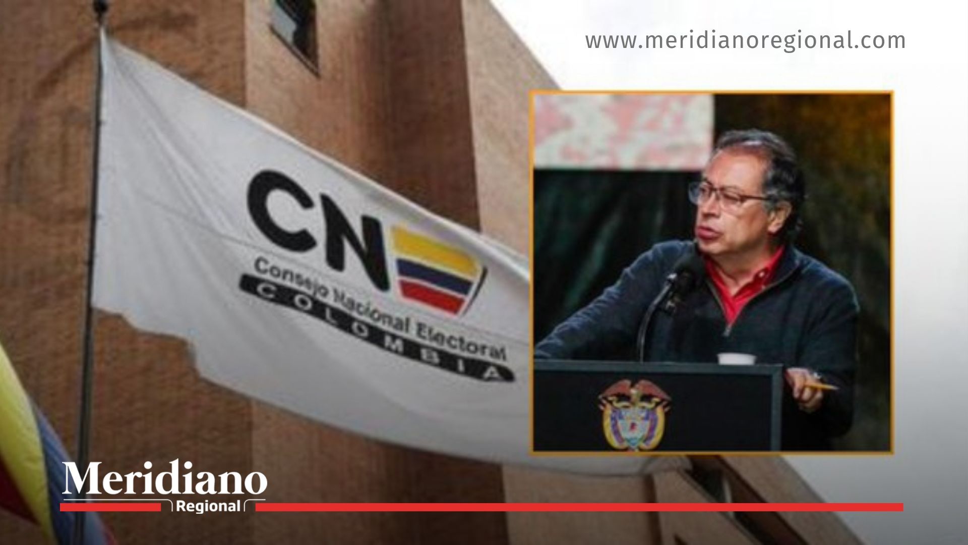 Bandera del Consejo Nacional Electoral y un orador durante un evento público.