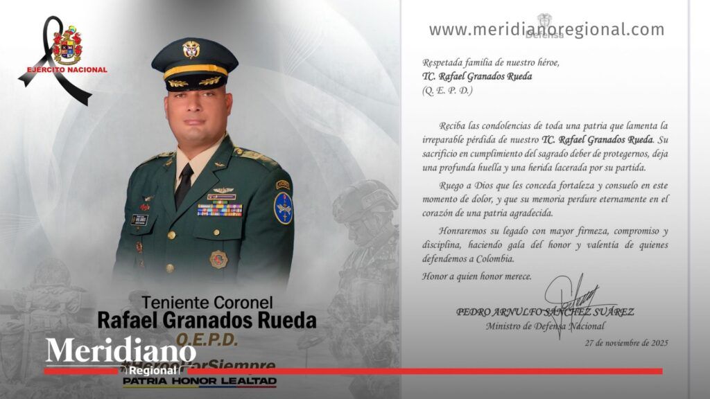 Homenaje por crimen de teniente coronel en Popayán - Meridiano Regional Homenaje institucional del Ejército Nacional tras el crimen de teniente coronel en Popayán, con mensaje de condolencias del Ministerio de Defensa.