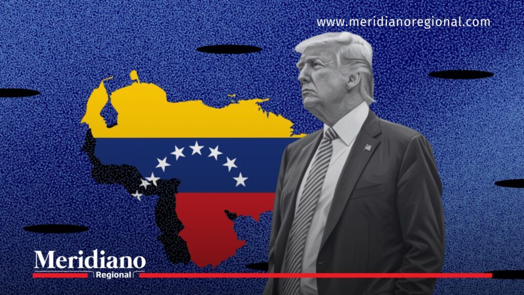 Donald Trump junto al mapa de Venezuela en una imagen ilustrativa sobre el cierre del espacio aéreo venezolano.