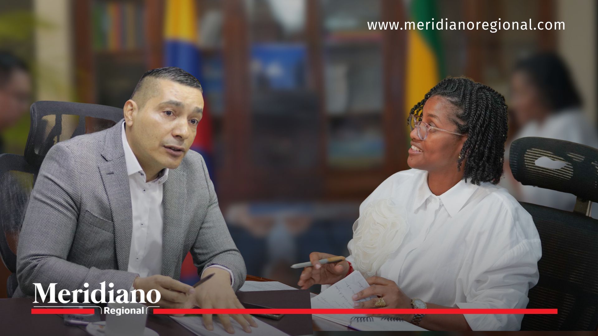 Gobernador del Cauca, Octavio Guzmán, y la secretaria de Hacienda, Neyla Yadira Amú, durante reunión de análisis sobre el aumento de impuestos a licores, cervezas y cigarrillos.
