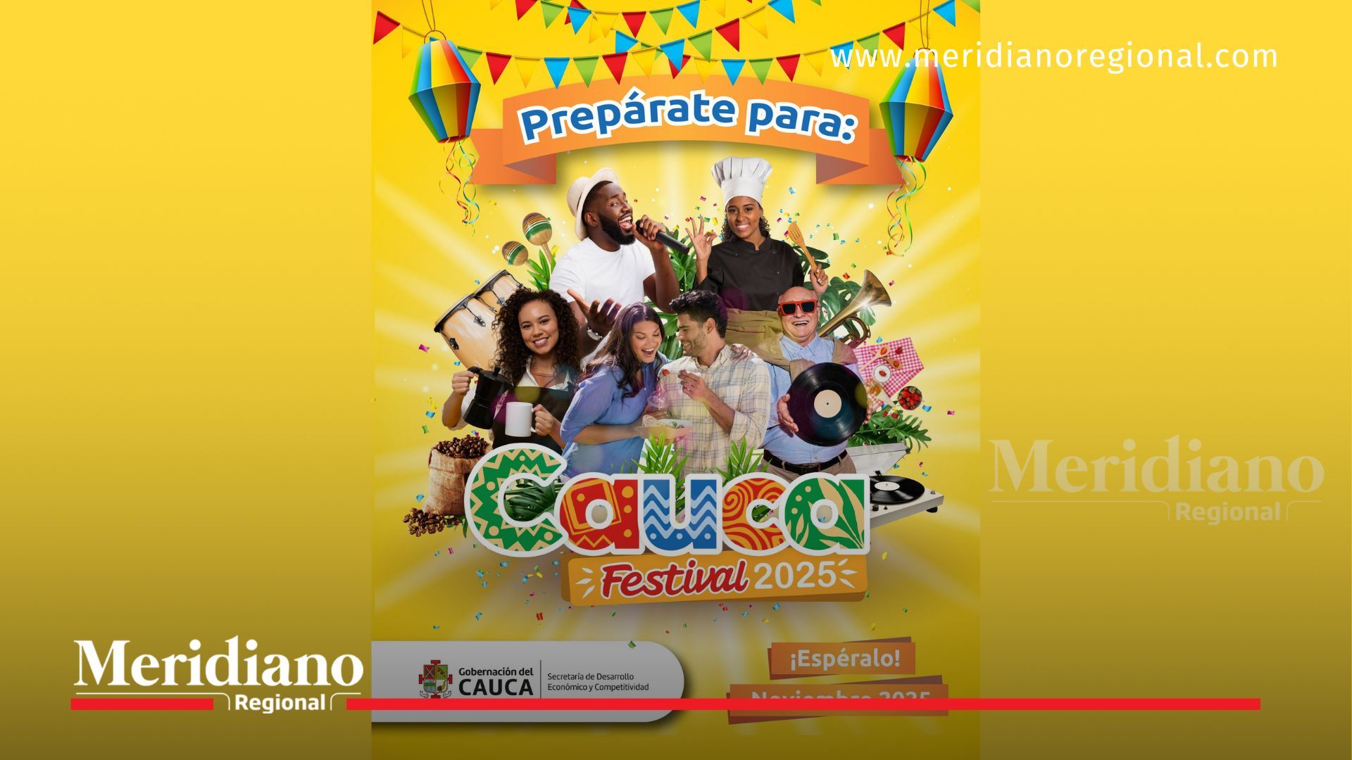 Afiche oficial del Cauca Festival 2025, evento organizado por la Gobernación del Cauca y la Secretaría de Desarrollo Económico y Competitividad, que se realizará el 21 y 22 de noviembre en Popayán.