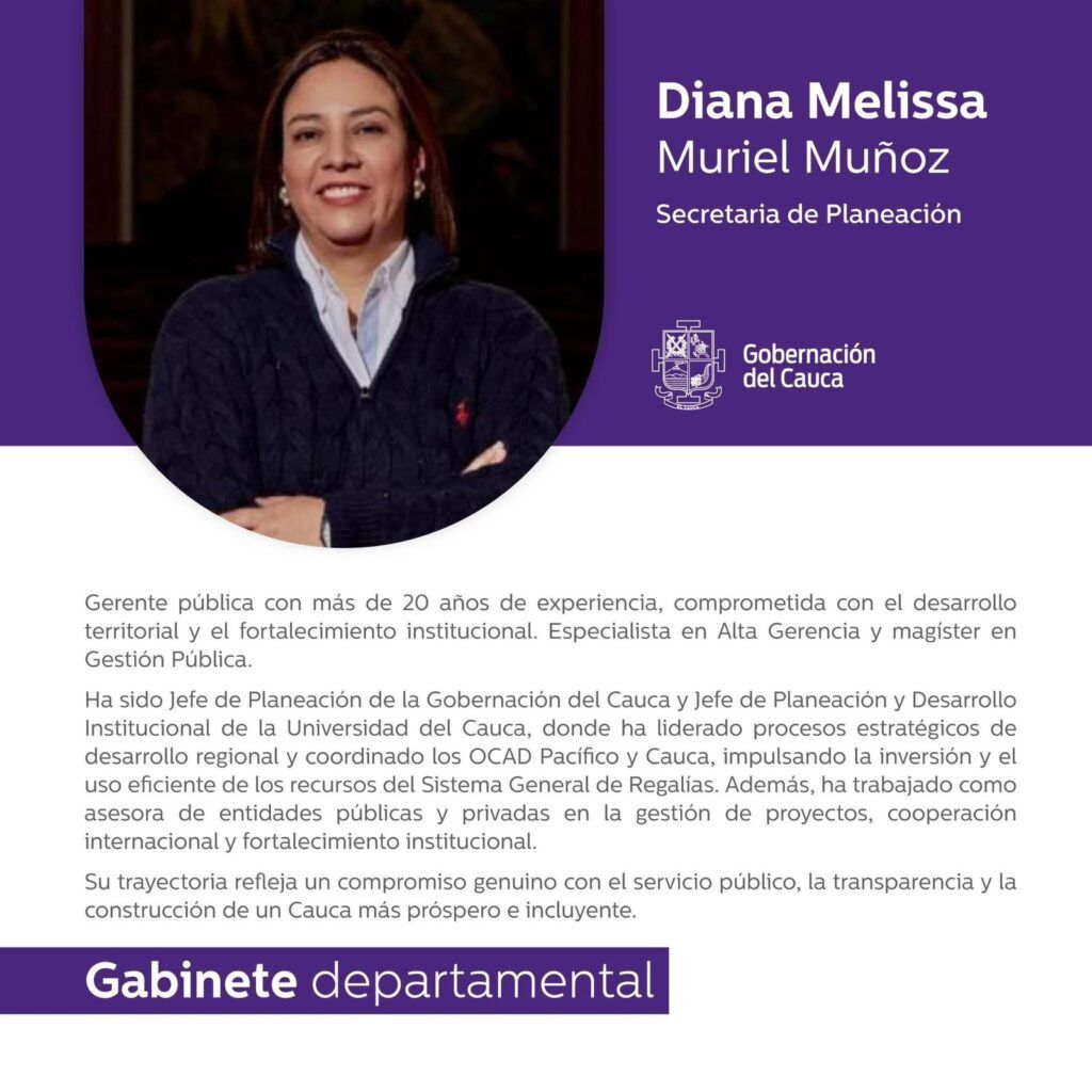 Diana Melissa Muriel Muñoz, nueva secretaria de Planeación del Cauca - Meridiano Regional diana melissa muriel - secretaria de planeación cauca - gabinete departamental cauca - gobernador octavio guzmán - noticias cauca