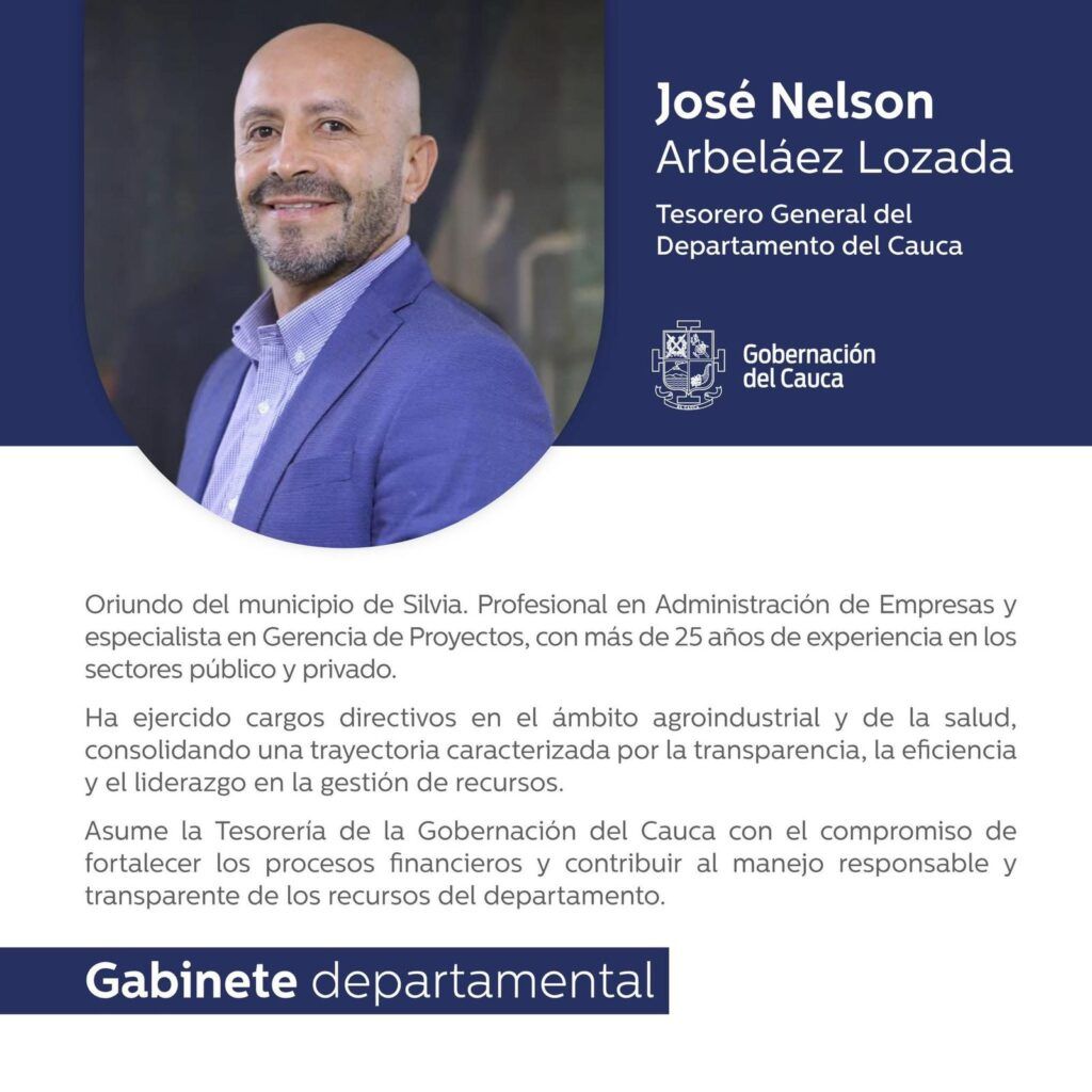 José Nelson Arbeláez Lozada, nuevo Tesorero General del Cauca - Meridiano Regional josé nelson arbeláez - tesorero general cauca - gabinete departamental cauca - gobernador octavio guzmán - noticias cauca