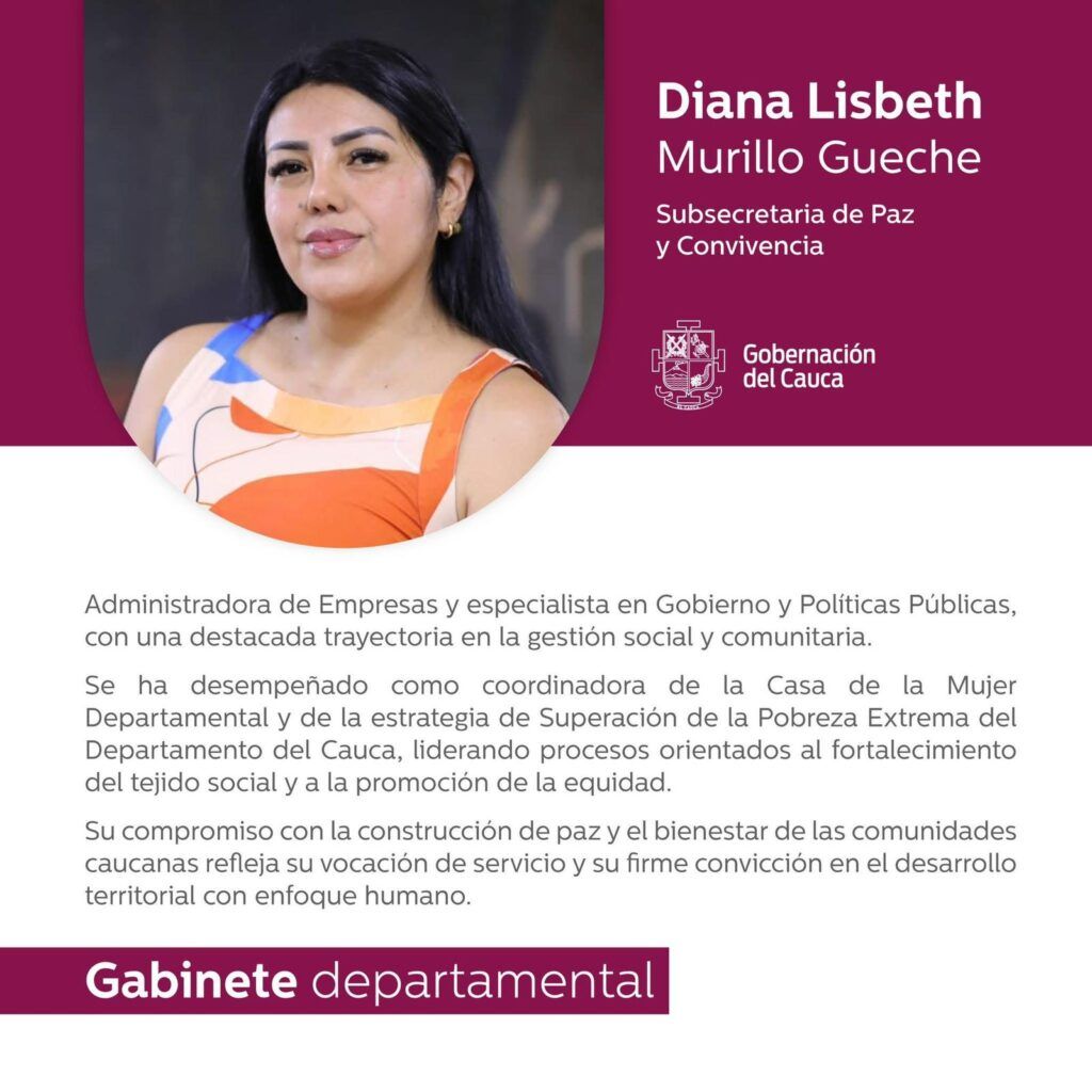Diana Lisbeth Murillo Gueche, nueva Subsecretaria de Paz y Convivencia del Cauca - Meridiano Regional diana lisbeth murillo - subsecretaria de paz y convivencia cauca - gabinete departamental cauca - gobernador octavio guzmán - noticias cauca