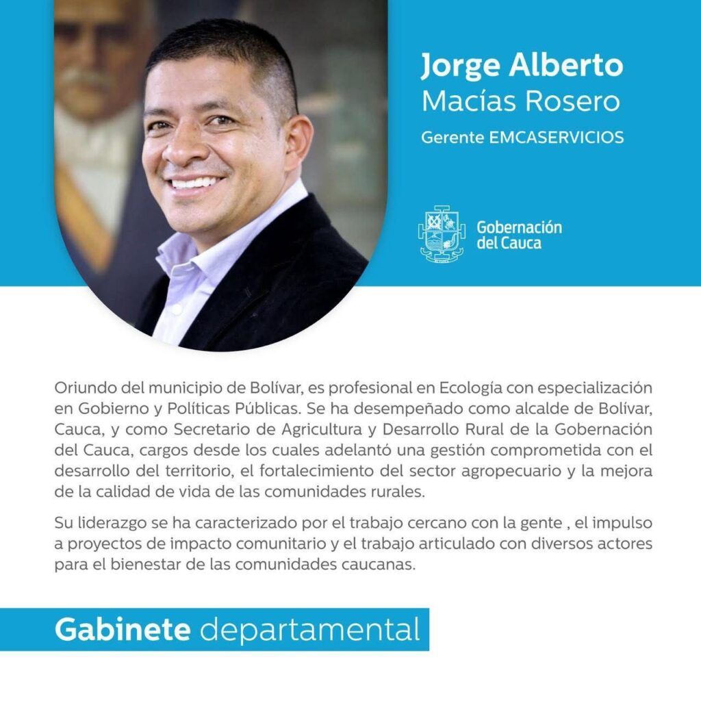 Jorge Alberto Macías Rosero, nuevo gerente de EMCASERVICIOS Cauca - Meridiano Regional jorge alberto macías rosero - gerente emcaservicios cauca - gabinete departamental cauca - gobernador octavio guzmán - noticias cauca