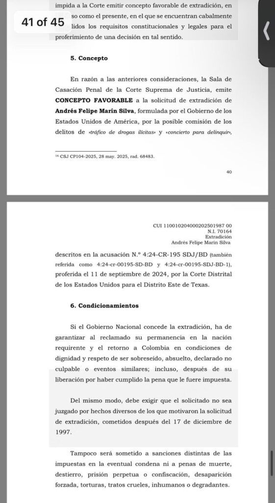 Documento oficial de la Corte Suprema sobre la extradición de alias “Pipe Tuluá” - Meridiano Regional documento extradición Pipe Tuluá - Corte Suprema - narcotráfico Valle - noticias Valle del Cauca