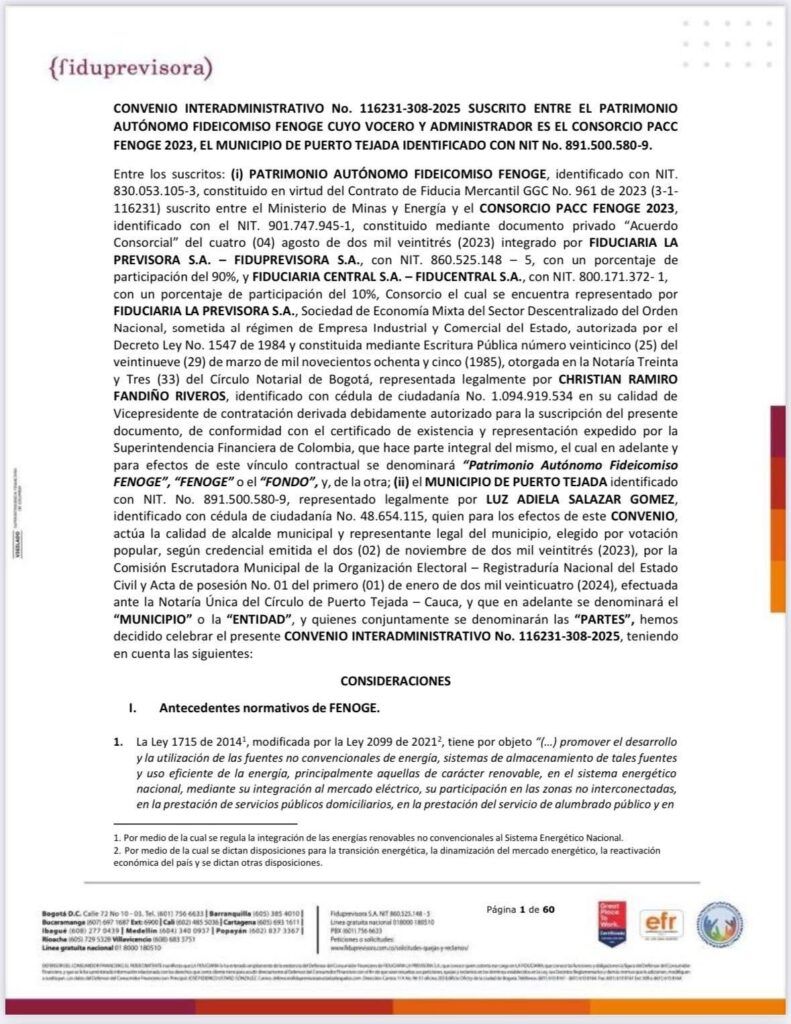 Convenio FENOGE 2025 fortalece la energía limpia en Puerto Tejada - Meridiano Regional convenio fenoge puerto tejada - energía limpia puerto tejada - vehículos eléctricos puerto tejada - inversión nacional puerto tejada