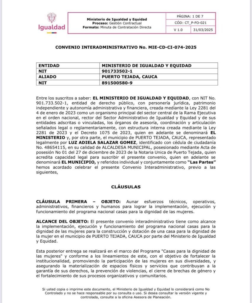 Convenio del Ministerio de Igualdad impulsa la Casa de la Dignidad de la Mujer en Puerto Tejada - Meridiano Regional convenio ministerio de igualdad puerto tejada - casa dignidad de la mujer puerto tejada - inversión nacional puerto tejada