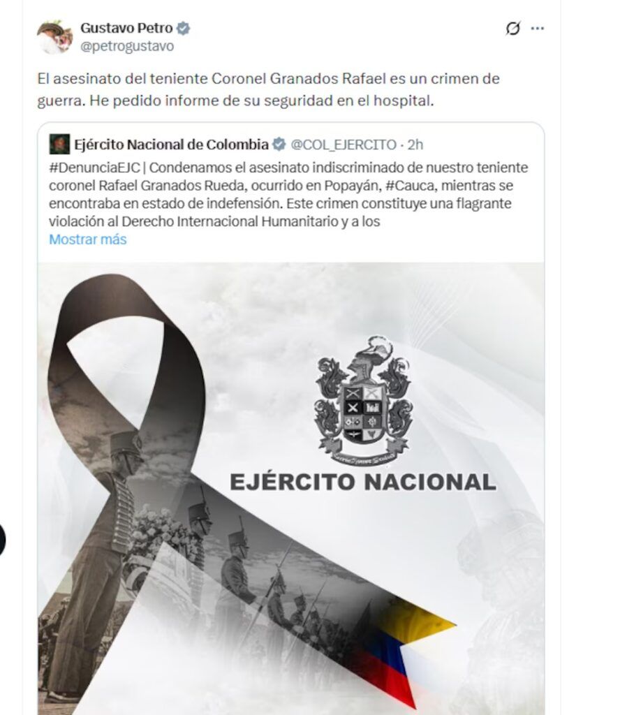 crimen-de-guerra - publicacion-en-x-petro - asesinato-teniente-coronel-granados - ejercito-nacional-colombia