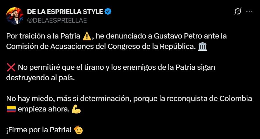 Publicación de De la Espriella sobre denuncia contra Petro - Meridiano Regional publicacion-de-la-espriella - denuncia-petro - ofensiva-juridica - politica-colombiana