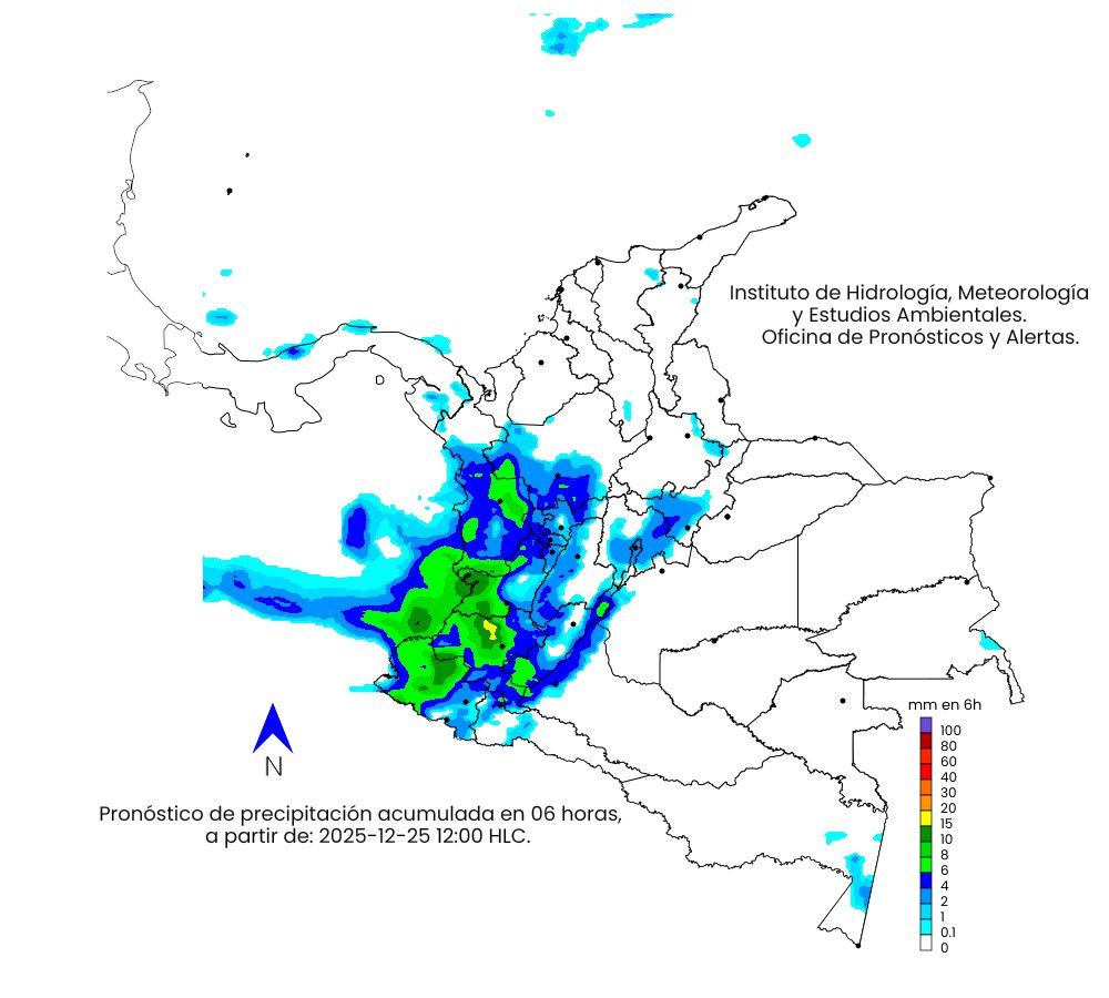 Lluvias en el Pacífico colombiano según mapa del Ideam para Valle, Cauca, Nariño y Chocó