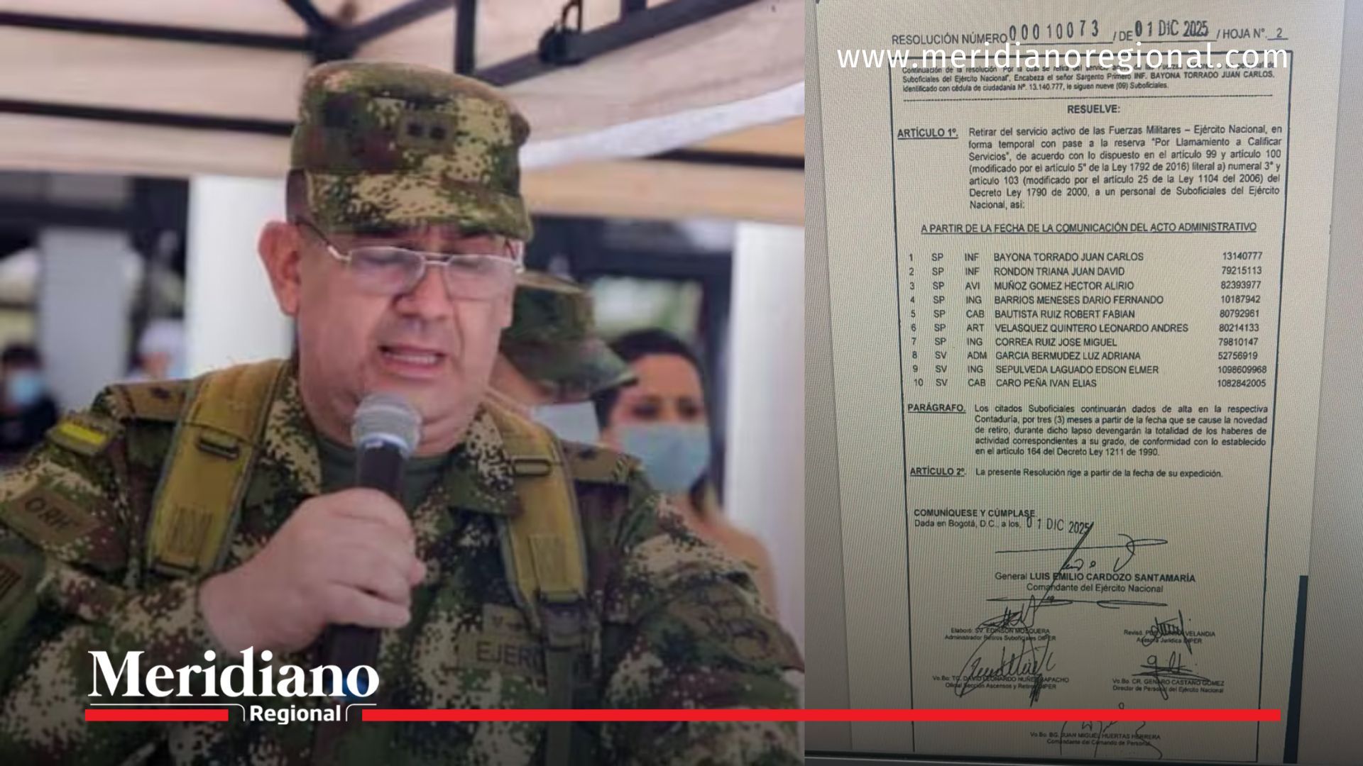 general huertas - documento firmado - suspensión procuraduría - resolución militar - ejército nacional - faltas graves