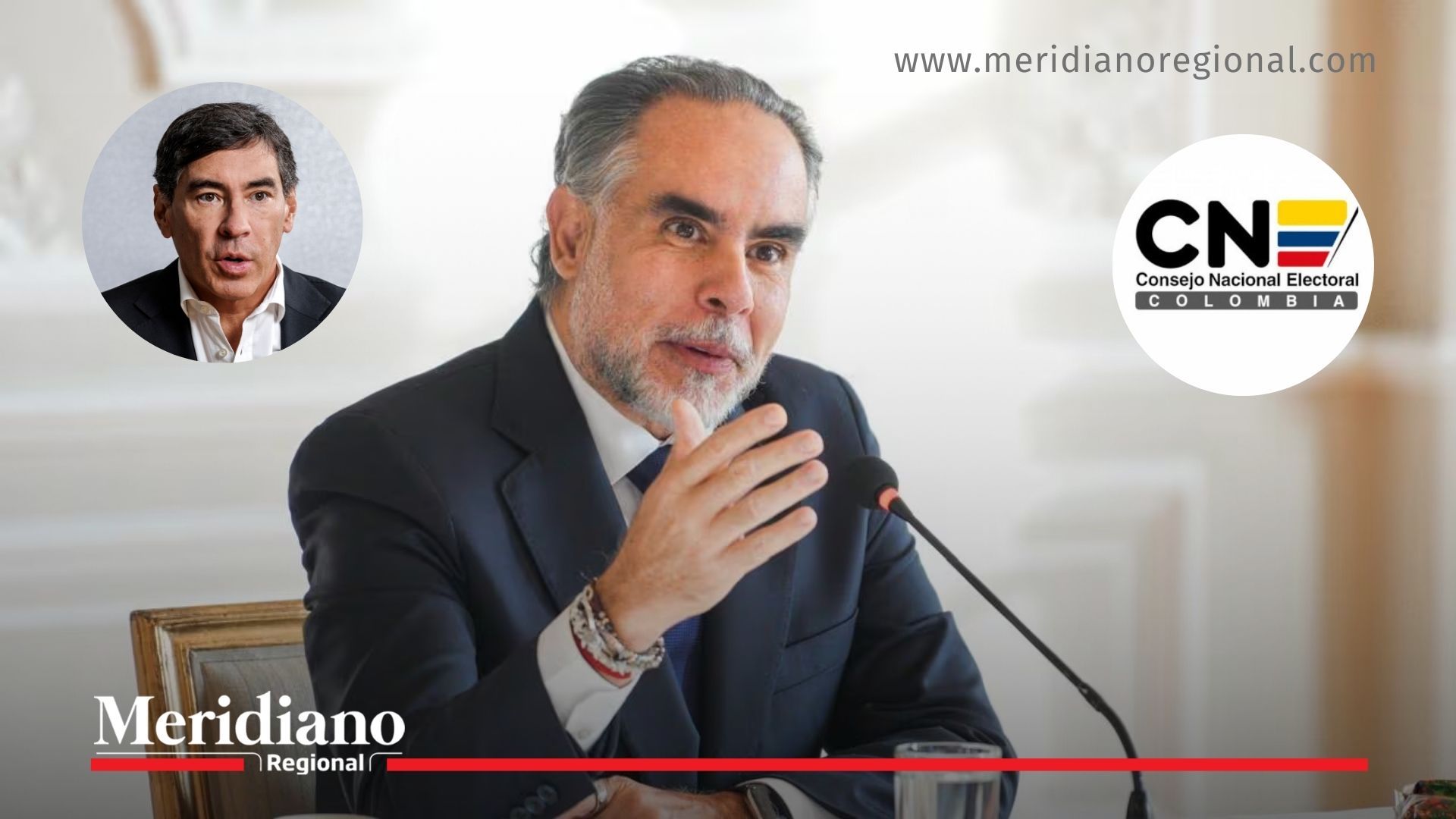 Portada del caso donde Benedetti pide anular fallo CNE, con Benedetti, el logo del CNE y la imagen del magistrado Álvaro Hernán Prada.