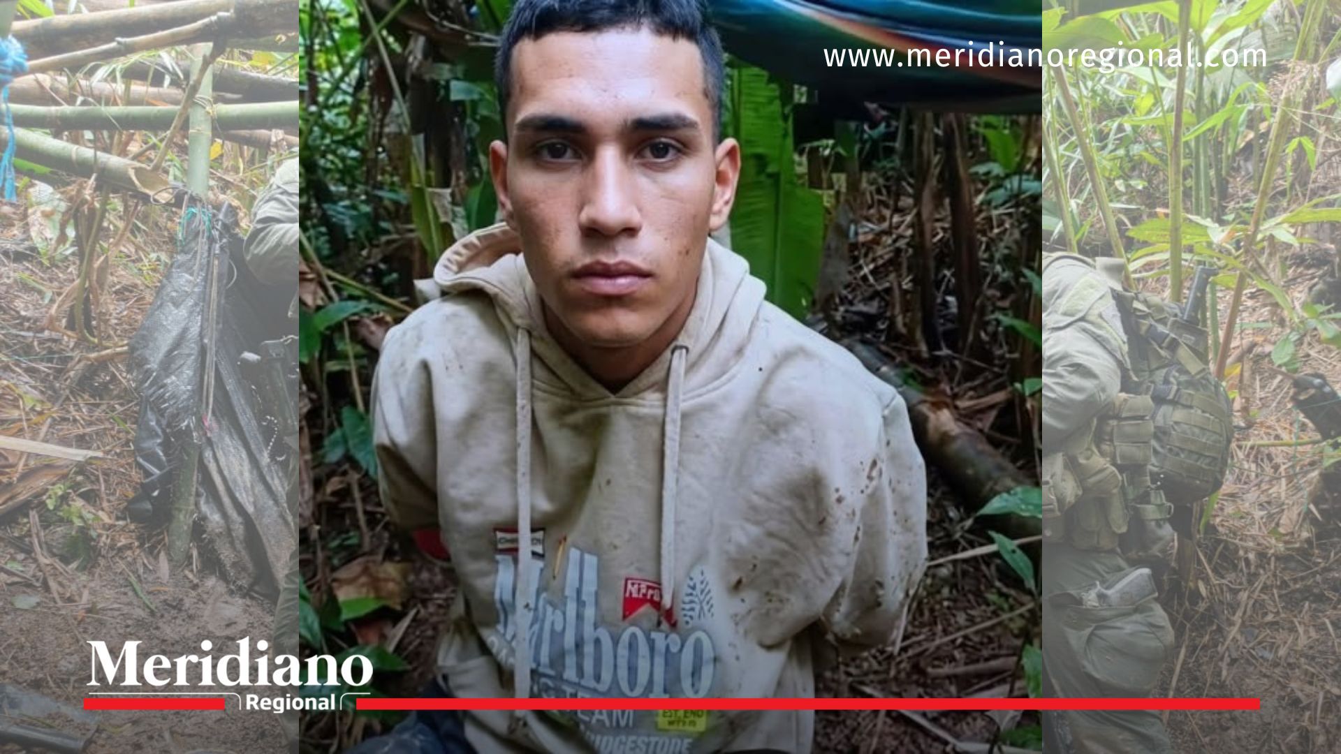Hombre retenido por autoridades en una zona boscosa durante el operativo del rescate de Miguel Ayala en el Cauca.