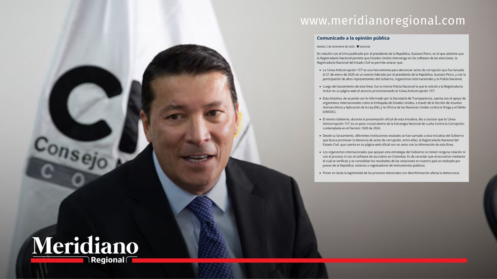 Publicación de la Registraduría en redes donde la entidad responde a Petro con un comunicado y un video, aclarando que no hay intervención extranjera en las elecciones.