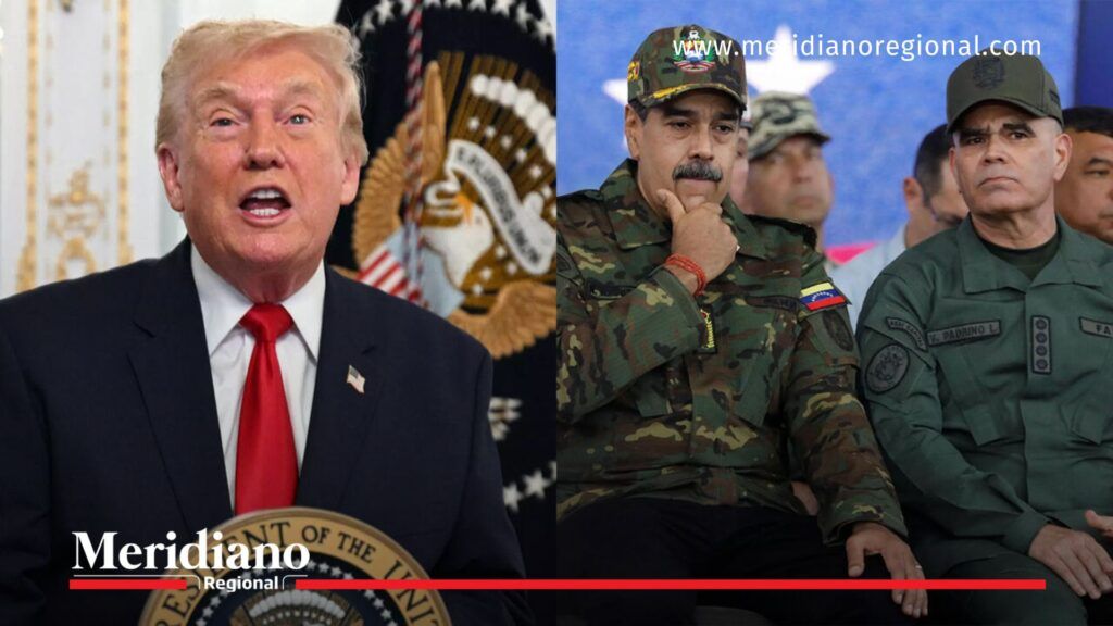Nicolás Maduro y Donald Trump en imágenes que reflejan tensión bilateral - Meridiano Regional Nicolás Maduro en uniforme militar junto a Donald Trump dando un discurso en imágenes contrastadas.