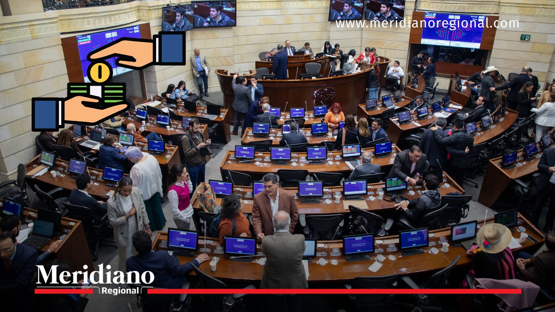 Vista general del Congreso de Colombia en sesión, con congresistas debatiendo la reforma tributaria antes del aplazamiento por falta de quórum.
