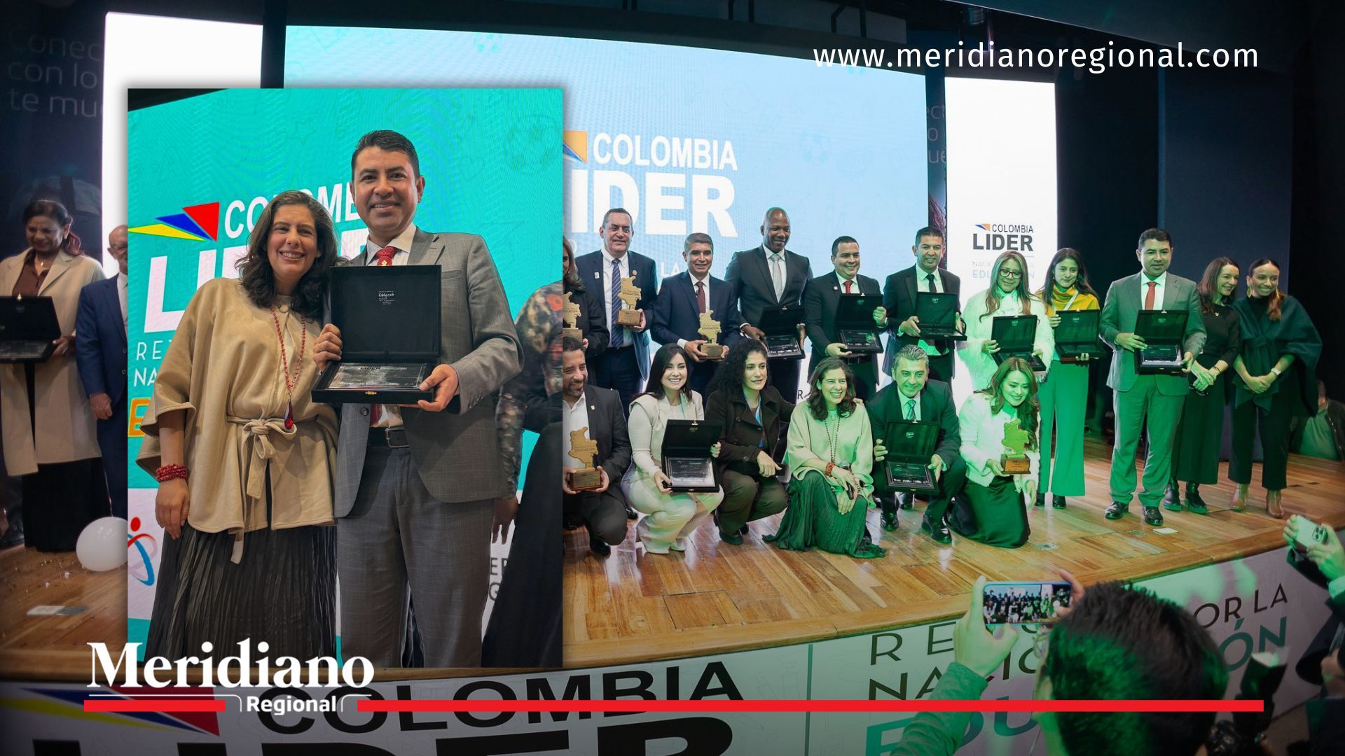 Fotografía grupal de los ganadores del Reto Nacional por la Educación de Colombia Líder, incluyendo a los representantes de Sotará y Popayán, ambos con reconocimiento nacional por sus proyectos educativos.