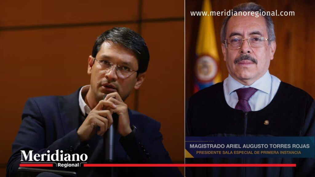Camilo Romero y magistrado Ariel Torres en juicio por el caso de la Licorera de Nariño en la Corte Suprema de Justicia.
