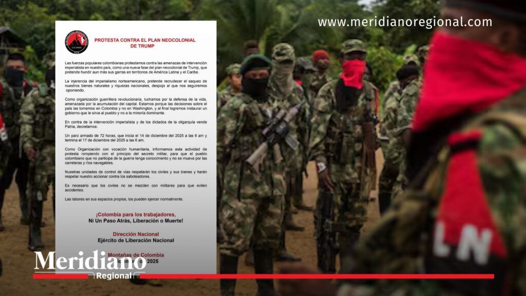 Guerrilla del ELN en formación durante anuncio de paro armado del ELN en Colombia