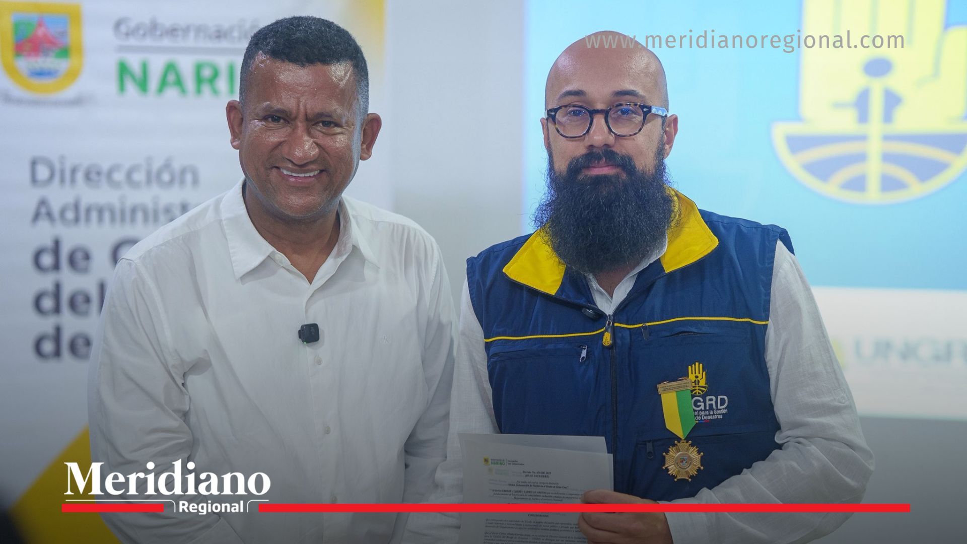 Director de la UNGRD y gobernador de Nariño durante el reconocimiento por la gestión del riesgo en Nariño y la inversión histórica para prevenir tsunamis.