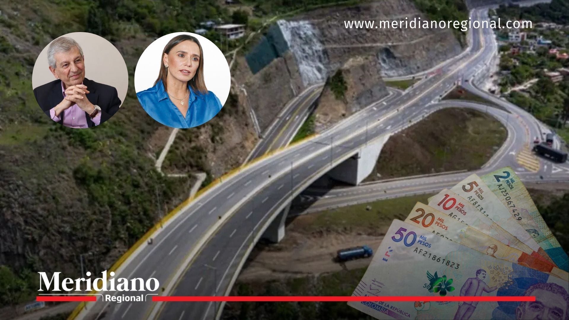 Proyecto Nuevo Cauca con vista aérea del trazado de la doble calzada Popayán–Santander de Quilichao.