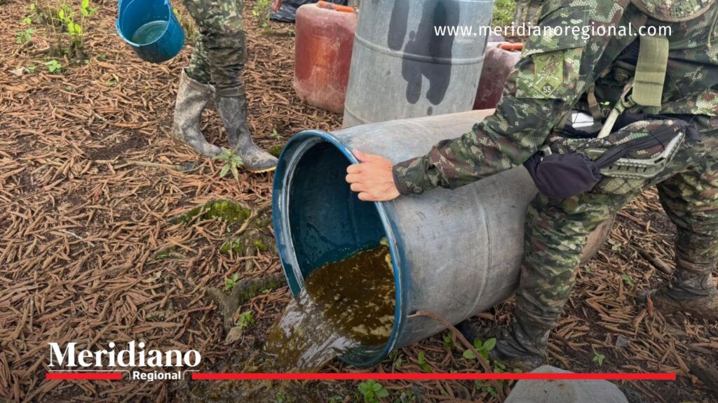 laboratorio de coca en Tumaco – Ejército Nacional destruyendo insumos químicos usados para pasta base de coca en la vereda El Hojal, Nariño