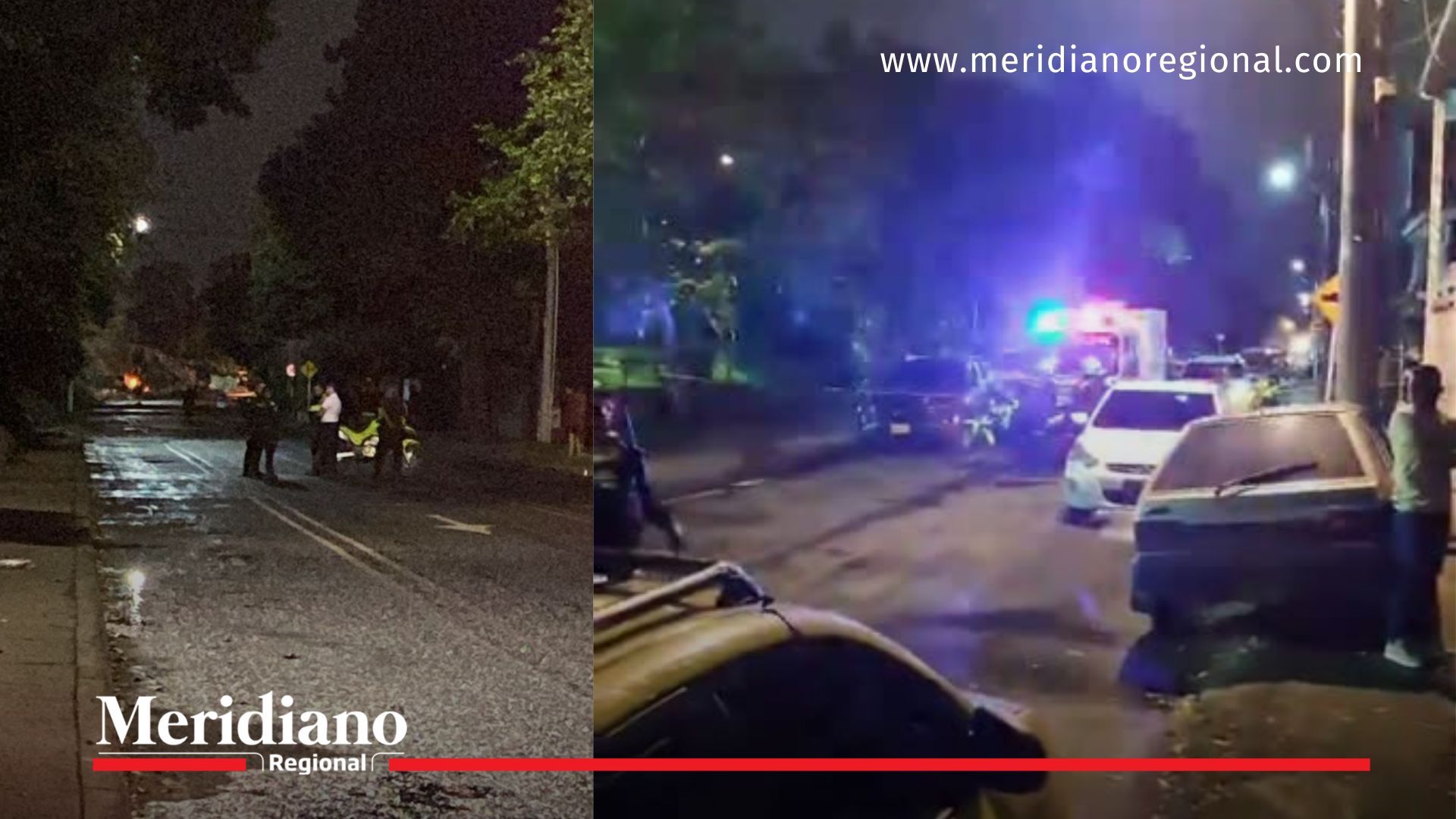 Escena del ataque terrorista en Cali ocurrido en el barrio Mariano Ramos, donde dos subintendentes de la Policía Nacional murieron tras la explosión de artefactos durante un patrullaje nocturno.