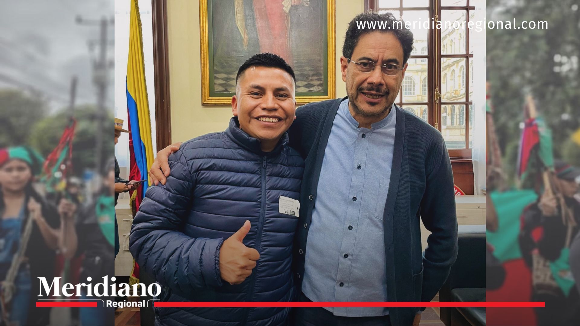 Norvey Yesid Conda Pacho junto a Iván Cepeda tras decisión en la que el CRIC retira candidatura Cámara en el Cauca.
