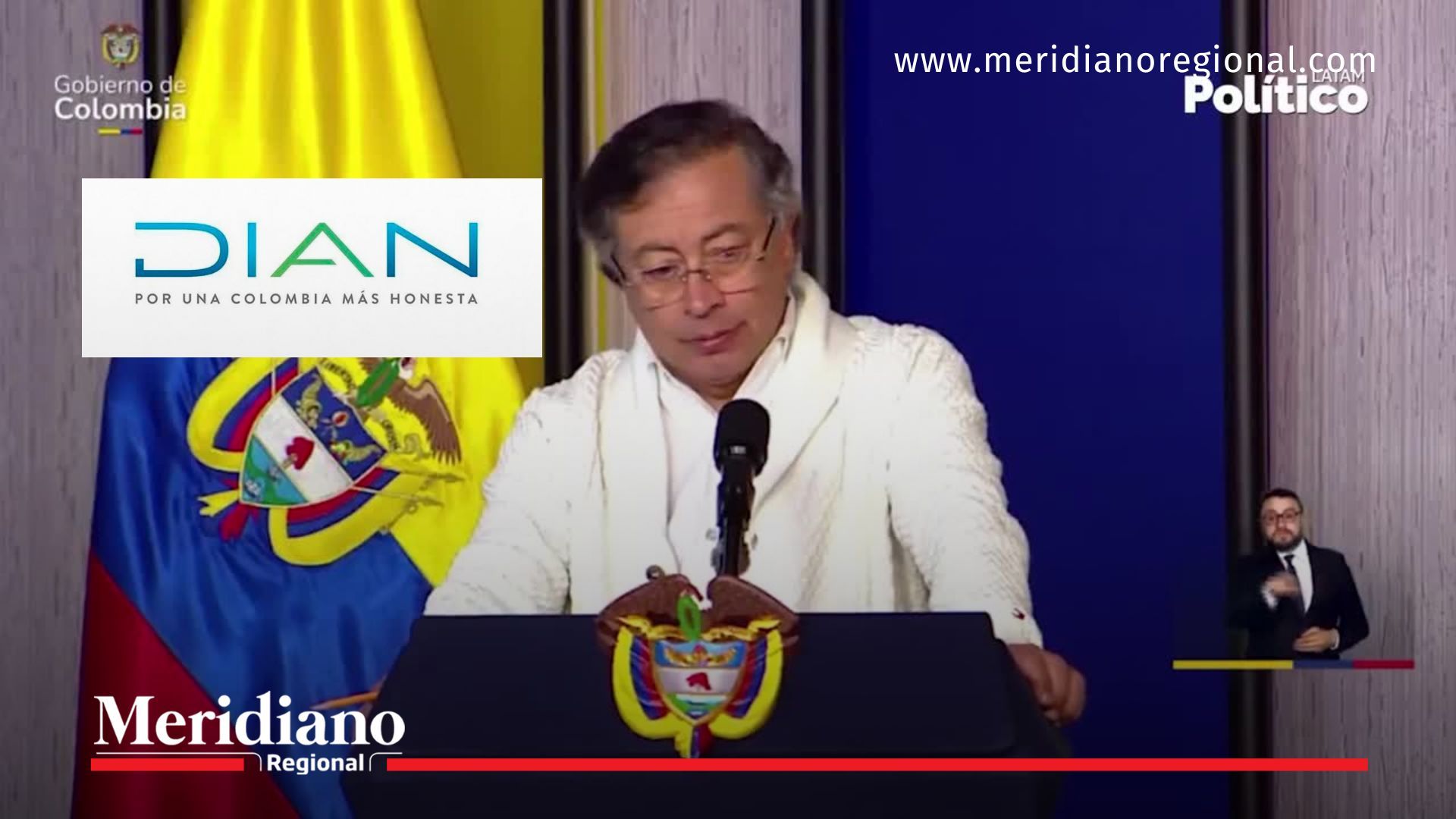 Gustavo Petro habla del software de la Dian durante discurso oficial con logo institucional