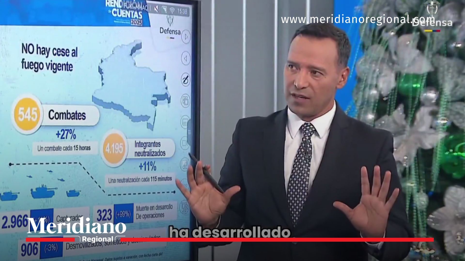 Ministerio de Defensa durante la Rendición de Cuentas 2025 con el ministro Pedro Sánchez presentando resultados de seguridad en Colombia