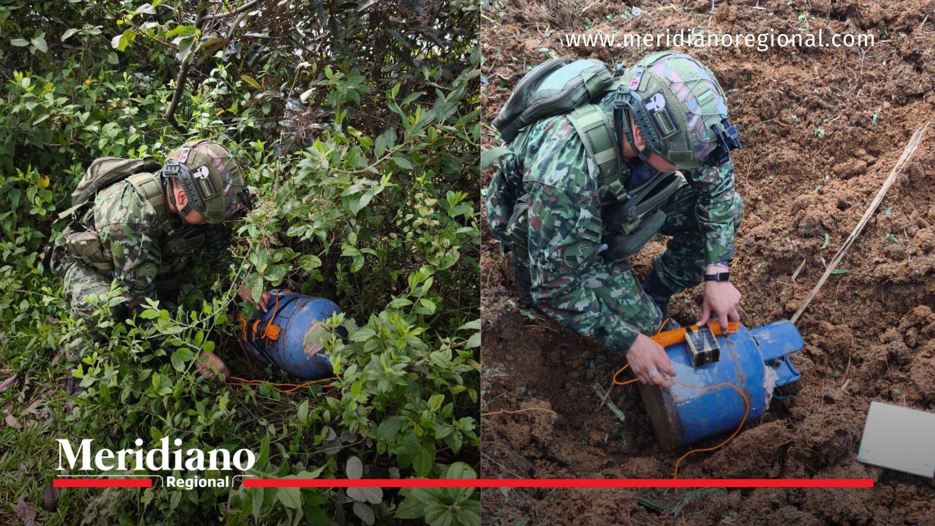 Soldados del Ejército Nacional desinstalan y destruyen de manera controlada artefactos explosivos improvisados en zonas rurales del sur del Cauca.