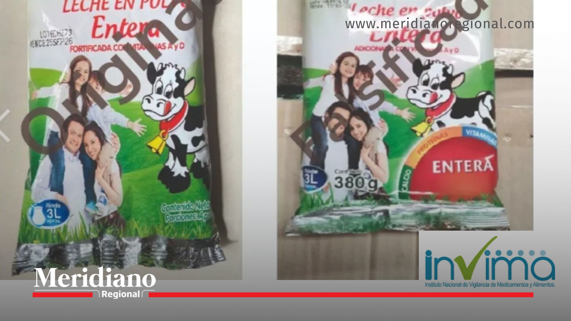 Alerta sanitaria Invima por comparación entre leche en polvo original y leche falsificada en Colombia
