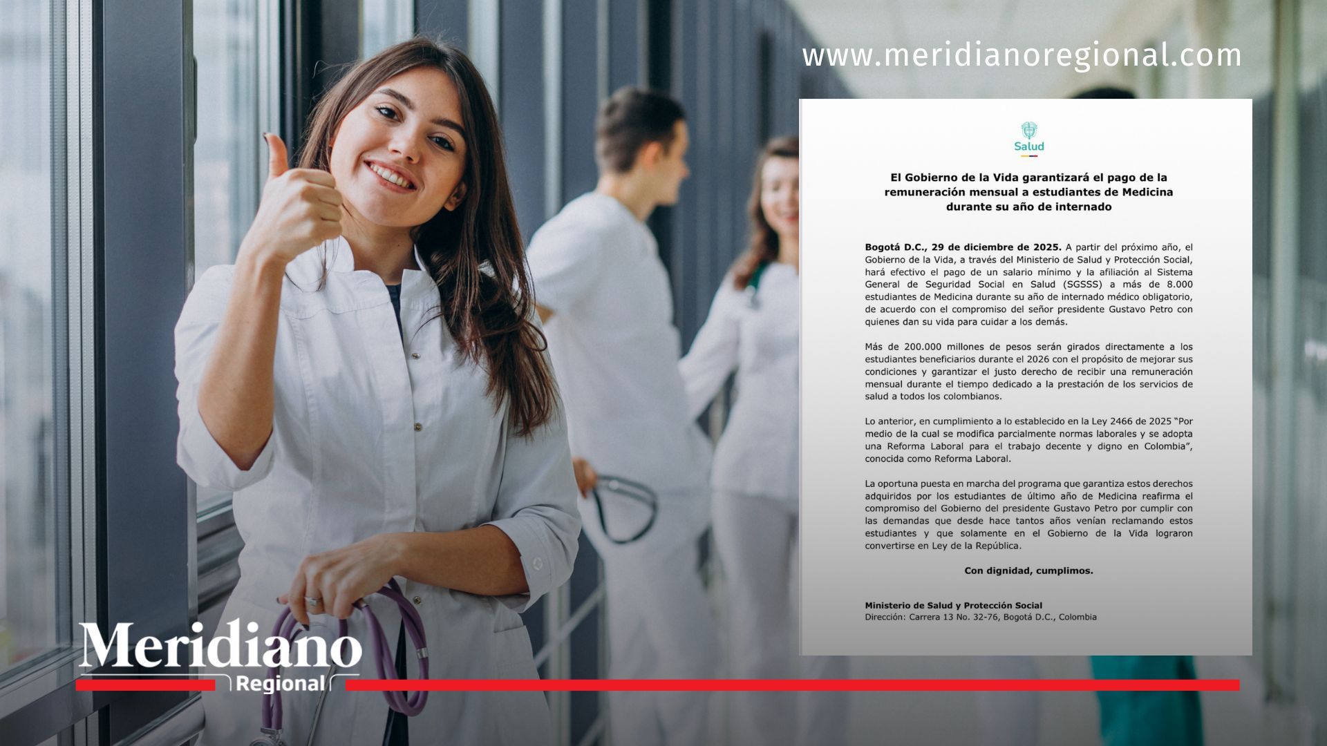 internos de medicina celebran pago de salario mínimo y seguridad social en Colombia