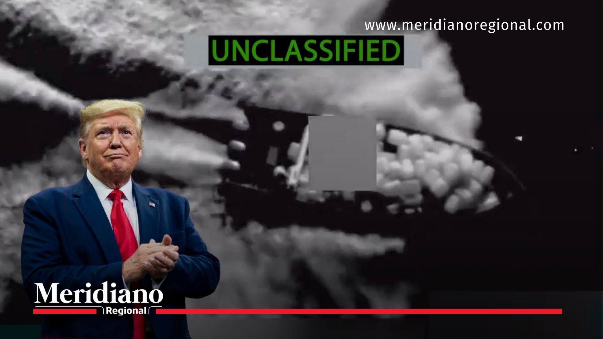 Imagen de referencia utilizada por Estados Unidos en su ofensiva antidrogas en el Caribe, con Donald Trump superpuesto como símbolo de la escalada militar anunciada contra estructuras del narcotráfico vinculadas a Venezuela.