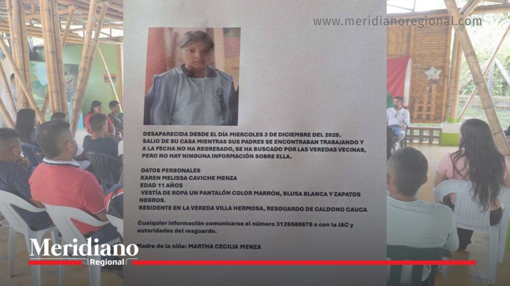 Menor encontrada sin vida en Caldono: volante de búsqueda de la niña desaparecida - Meridiano Regional Menor encontrada sin vida en Caldono: volante de búsqueda de la niña desaparecida Karen Melissa Caviche Menza