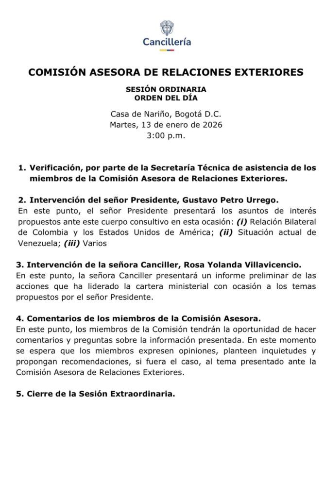 Comisión Asesora de Relaciones Exteriores citación oficial Casa de Nariño enero 2026