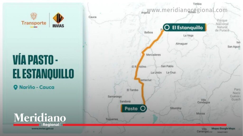 Mapa del proyecto vial El Estanquillo–Popayán entre Nariño y Cauca