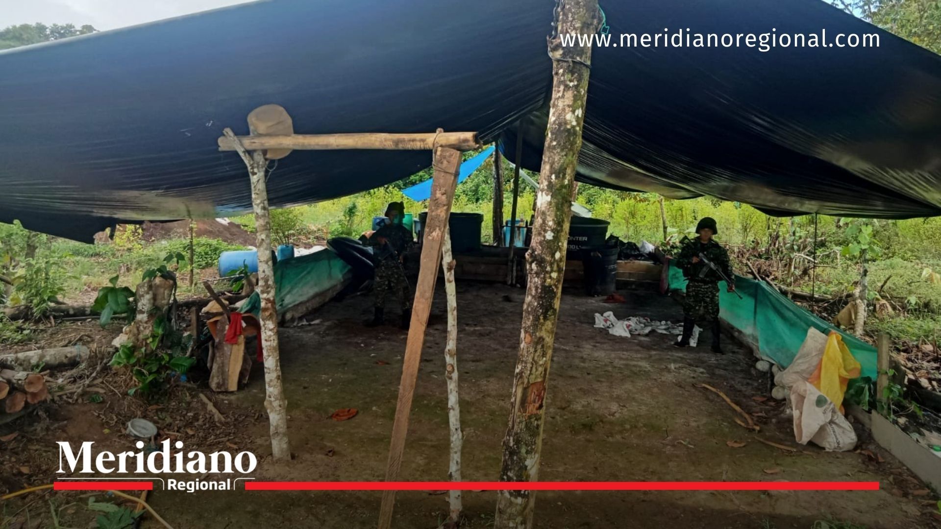 laboratorio de coca en Tumaco destruido por el Ejército Nacional en zona rural de Nariño