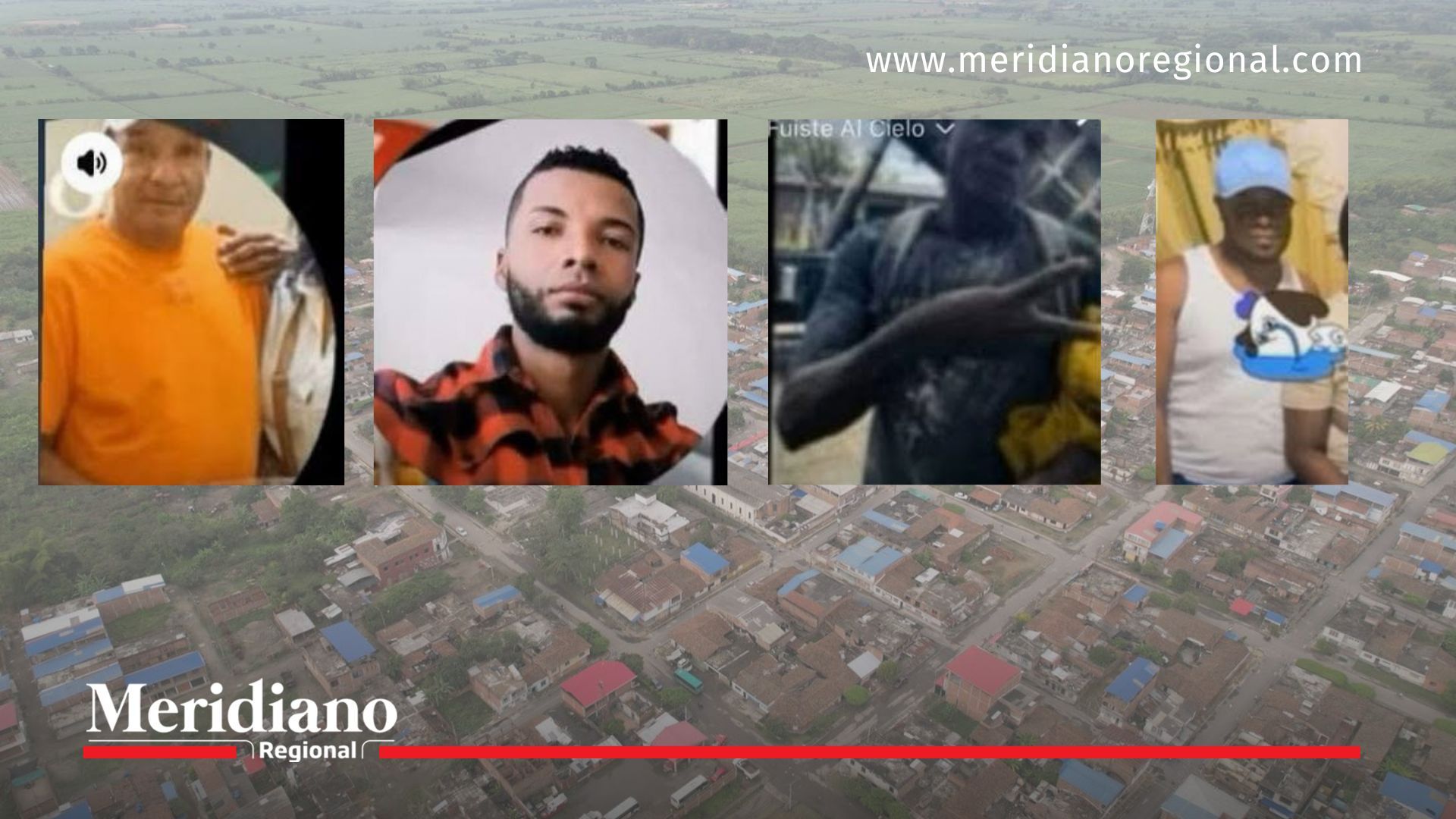 Masacre en Padilla: panorámica del municipio con imagen de las cuatro víctimas fatales