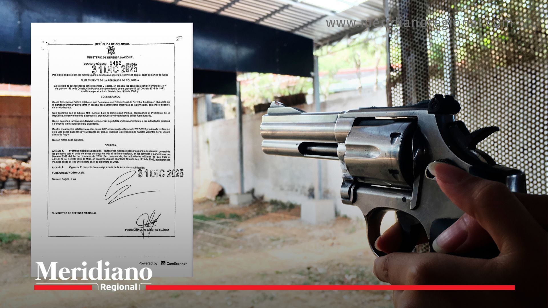 El Gobierno Nacional prorrogó la suspensión del porte de armas en Colombia hasta el 31 de diciembre de 2026, según el Decreto 1482 de 2025 expedido por el Ministerio de Defensa.