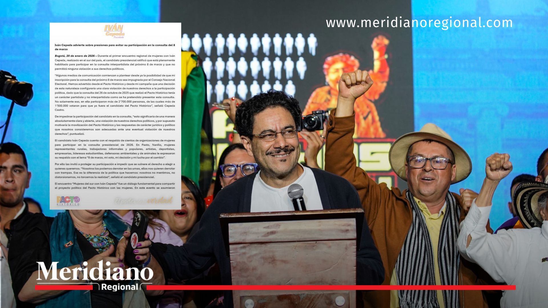 Iván Cepeda consulta 8 de marzo durante pronunciamiento político por presuntas presiones electorales.