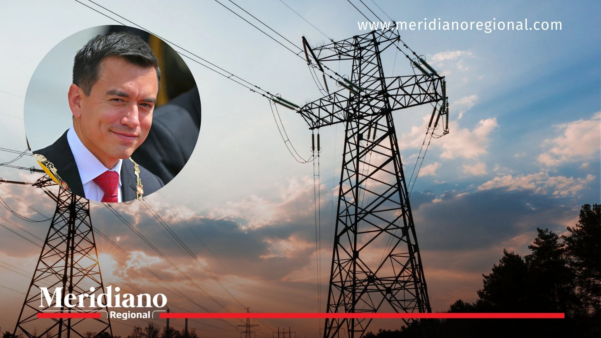 Imagen simbólica del sistema energético y del presidente de Ecuador, Daniel Noboa, en medio de la tensión comercial y diplomática entre Colombia y Ecuador por la imposición de aranceles del 30% y la suspensión de la venta de energía.